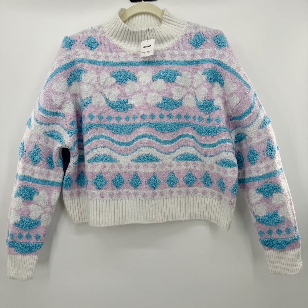 Cotton On Women's Cowl Neck Sweater in Pastel Purple and Blue